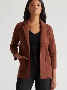 Quince Organic Cotton Knit Blazer Cappuccino Brown Open Front | XL